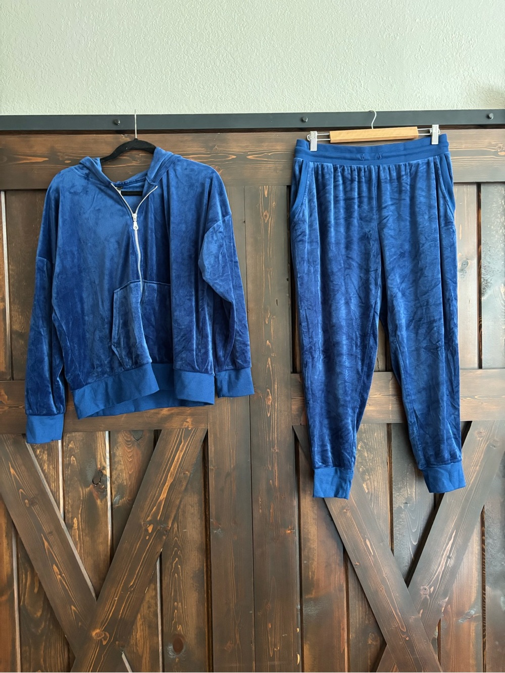 ❗️Felina Navy Blue Plush Velour Velvet Hooded Jacket & Jogger Tracksuit Set XL